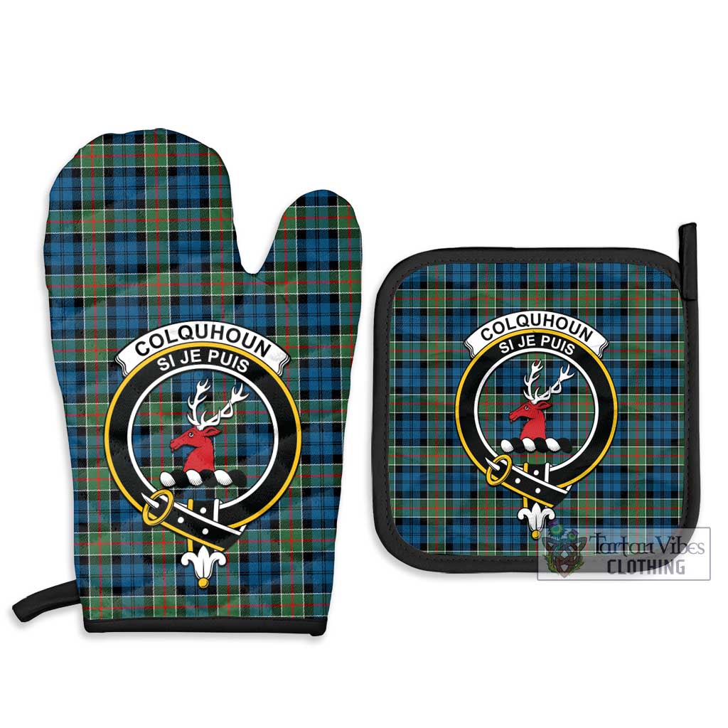 Tartan Vibes Clothing Colquhoun Ancient Tartan Combo Oven Mitt & Pot-Holder with Family Crest