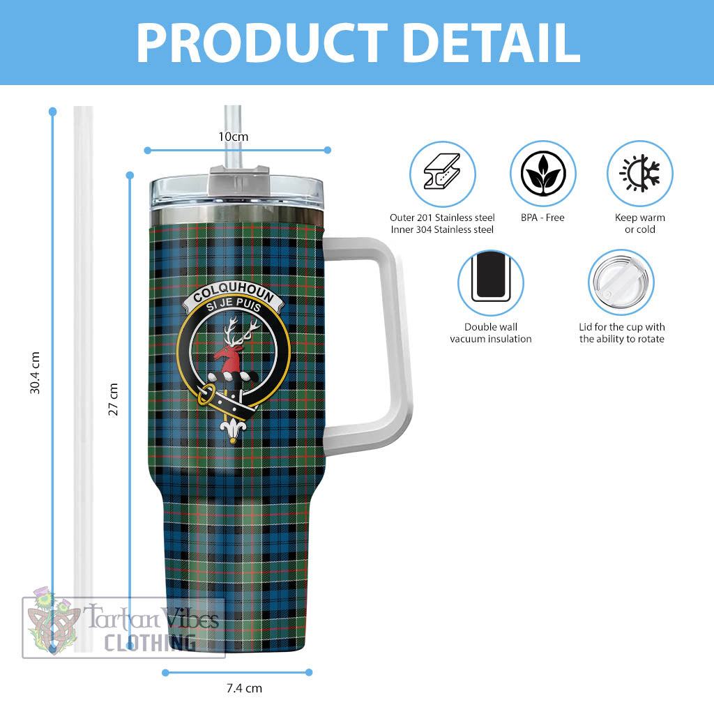 Tartan Vibes Clothing Colquhoun Ancient Tartan and Family Crest Tumbler with Handle