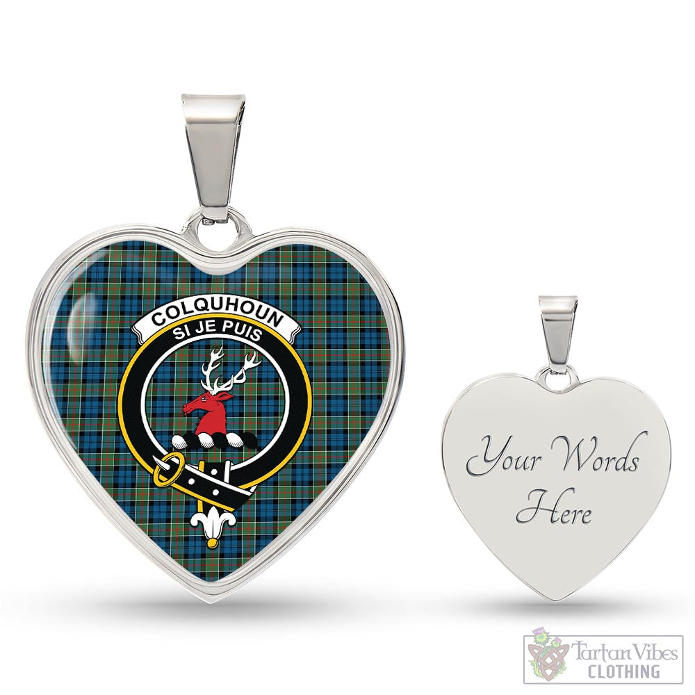 Tartan Vibes Clothing Colquhoun Ancient Tartan Heart Necklace with Family Crest