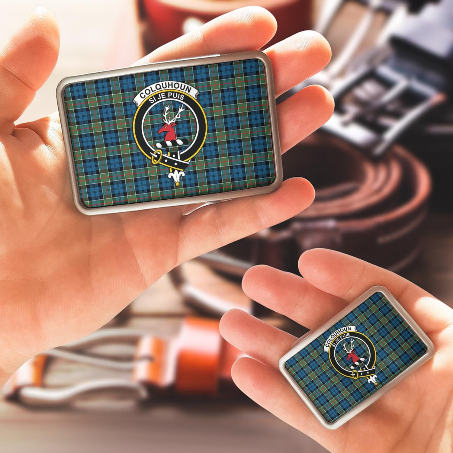 Colquhoun Ancient Tartan Belt Buckles with Family Crest - Tartan Vibes Clothing