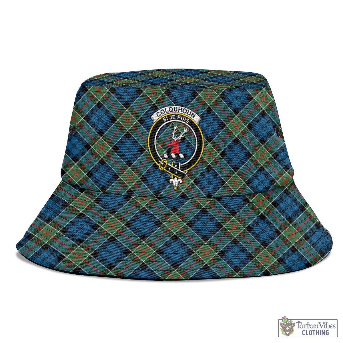 Tartan Vibes Clothing Colquhoun Ancient Tartan Bucket Hat with Family Crest