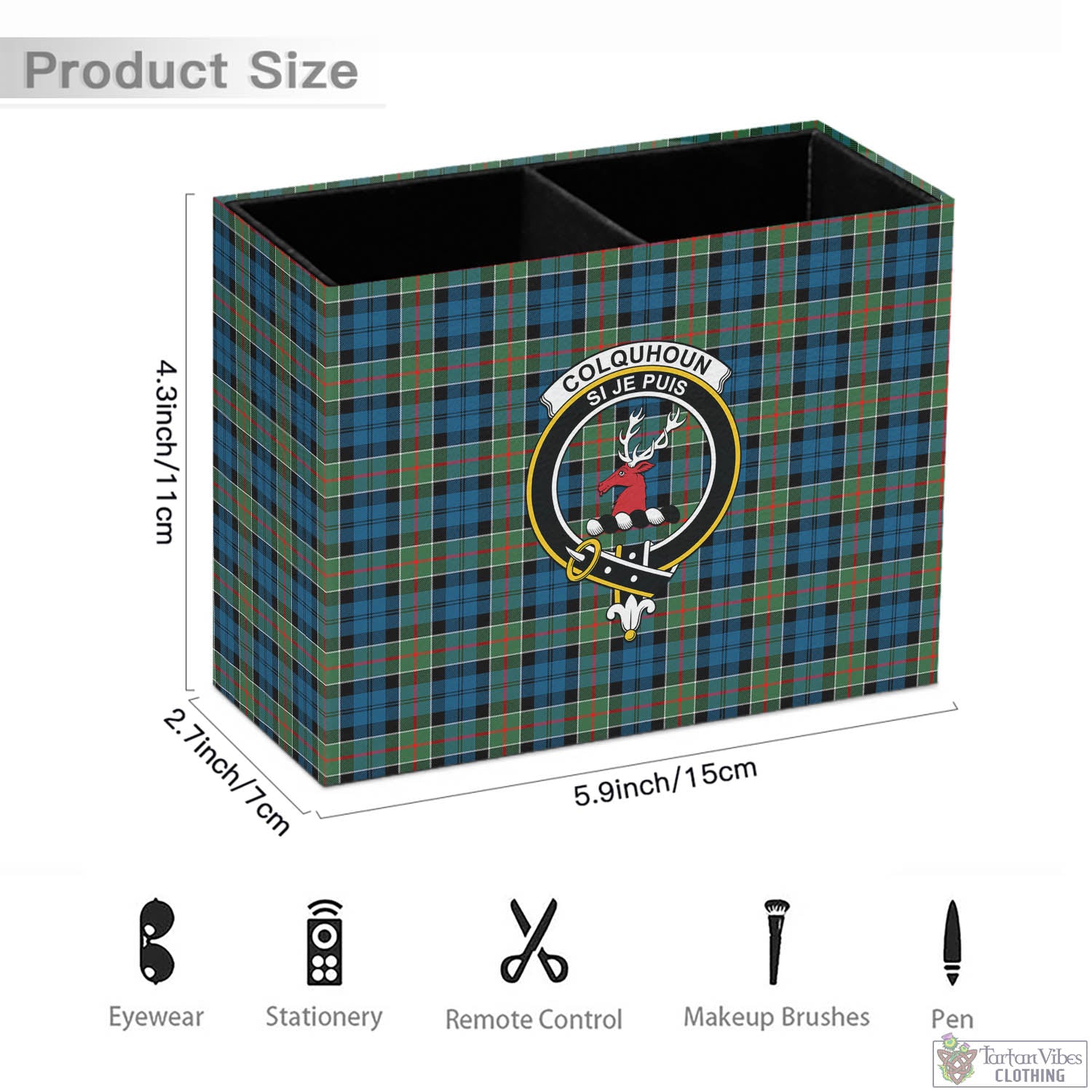 Tartan Vibes Clothing Colquhoun Ancient Tartan Pen Holder with Family Crest