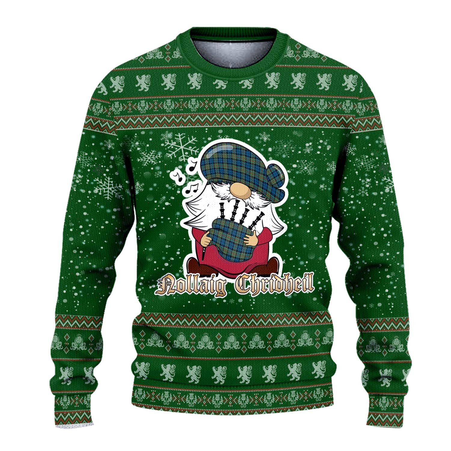 Colquhoun Ancient Clan Christmas Family Knitted Sweater with Funny Gnome Playing Bagpipes - Tartanvibesclothing