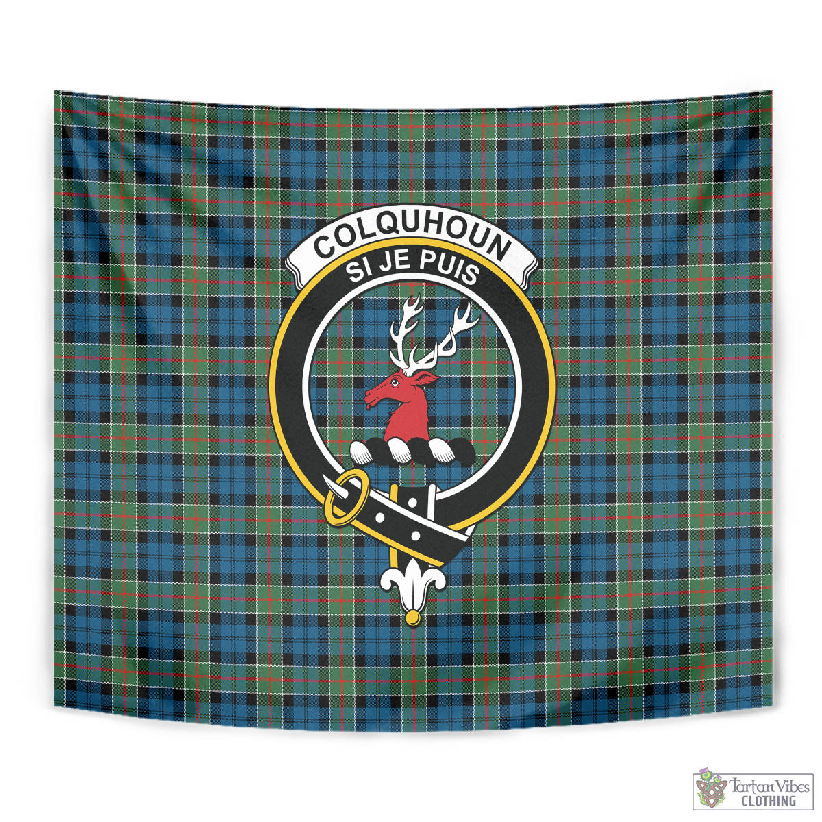 Tartan Vibes Clothing Colquhoun Ancient Tartan Tapestry Wall Hanging and Home Decor for Room with Family Crest