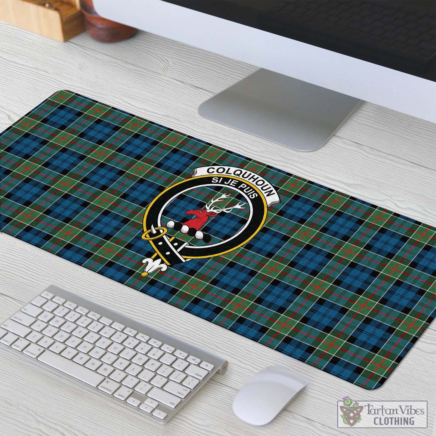 Tartan Vibes Clothing Colquhoun Ancient Tartan Mouse Pad with Family Crest