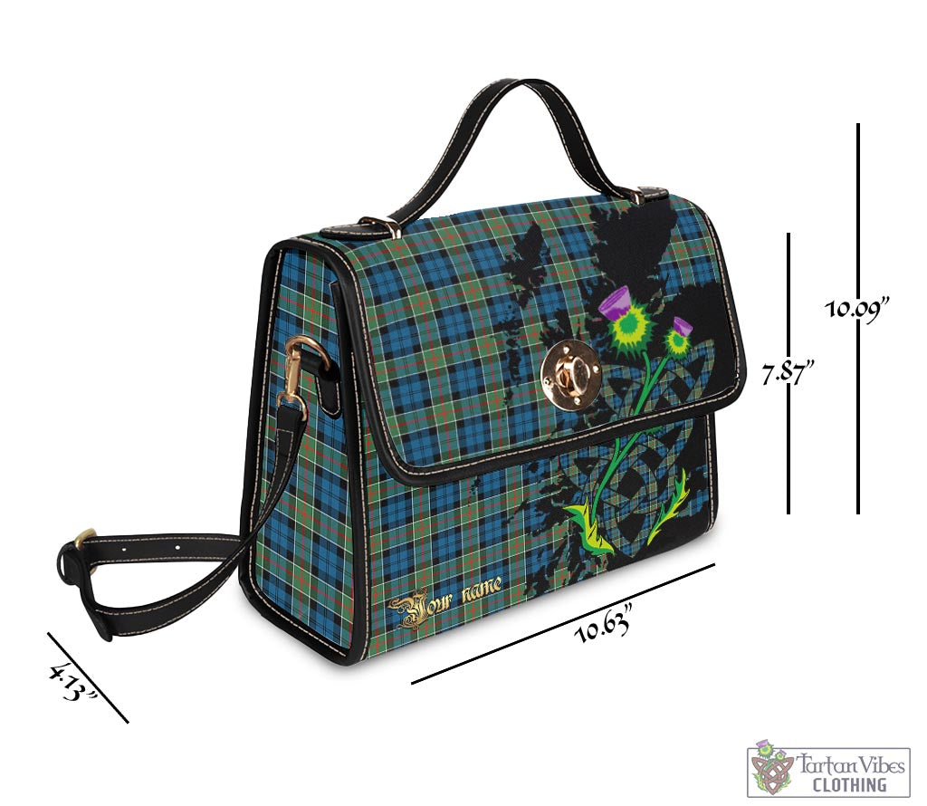 Tartan Vibes Clothing Colquhoun Ancient Tartan Waterproof Canvas Bag with Scotland Map and Thistle Celtic Accents