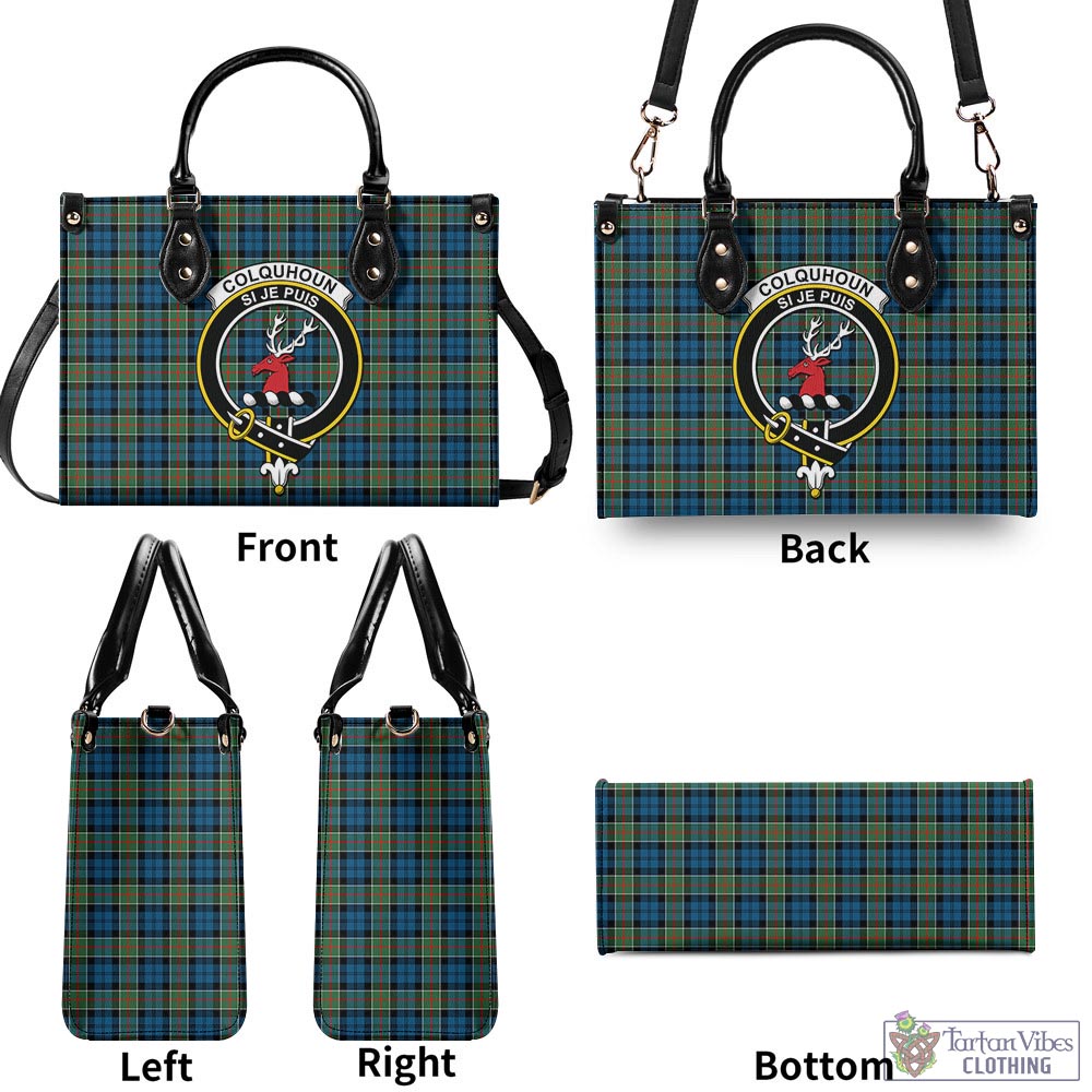 Tartan Vibes Clothing Colquhoun Ancient Tartan Luxury Leather Handbags with Family Crest