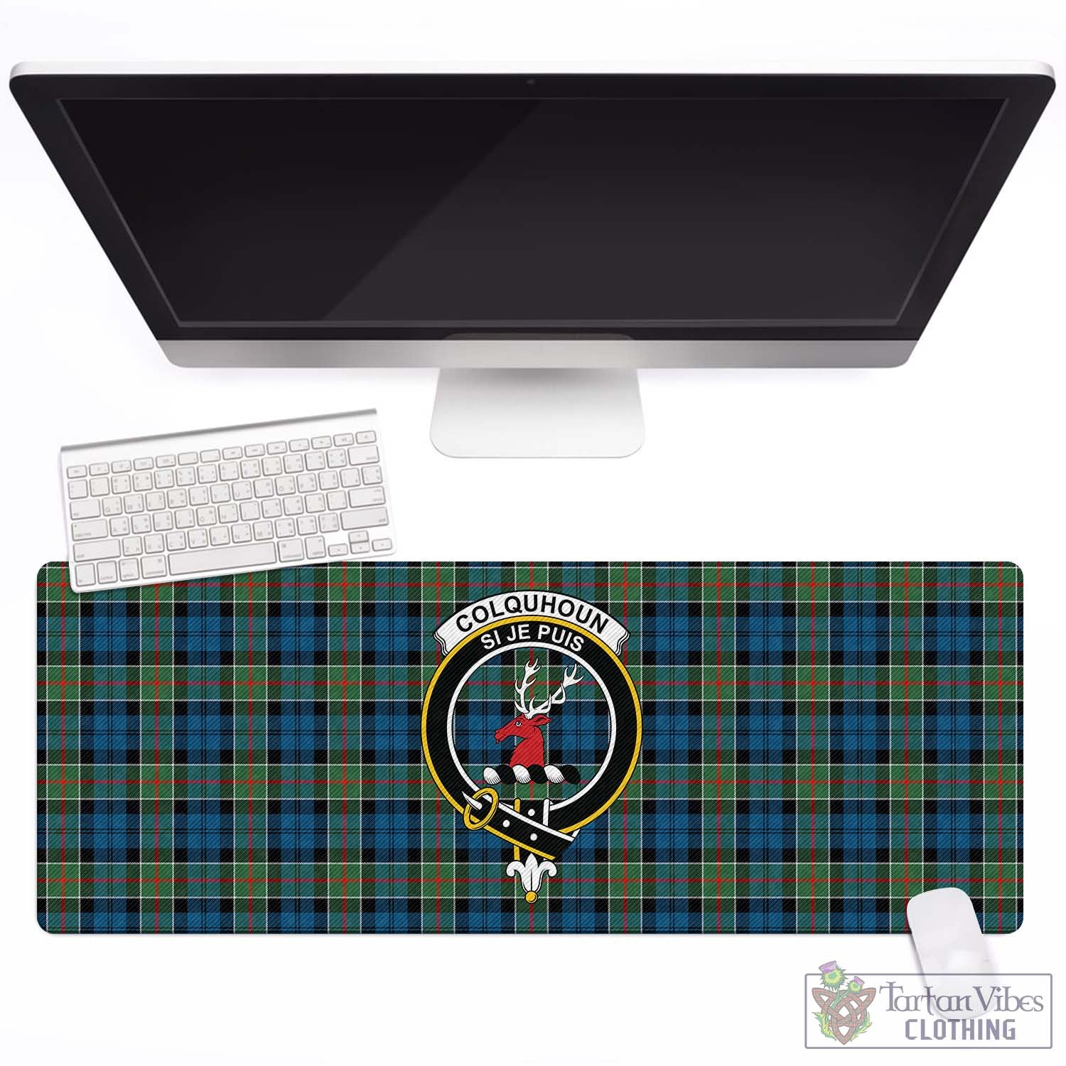 Tartan Vibes Clothing Colquhoun Ancient Tartan Mouse Pad with Family Crest