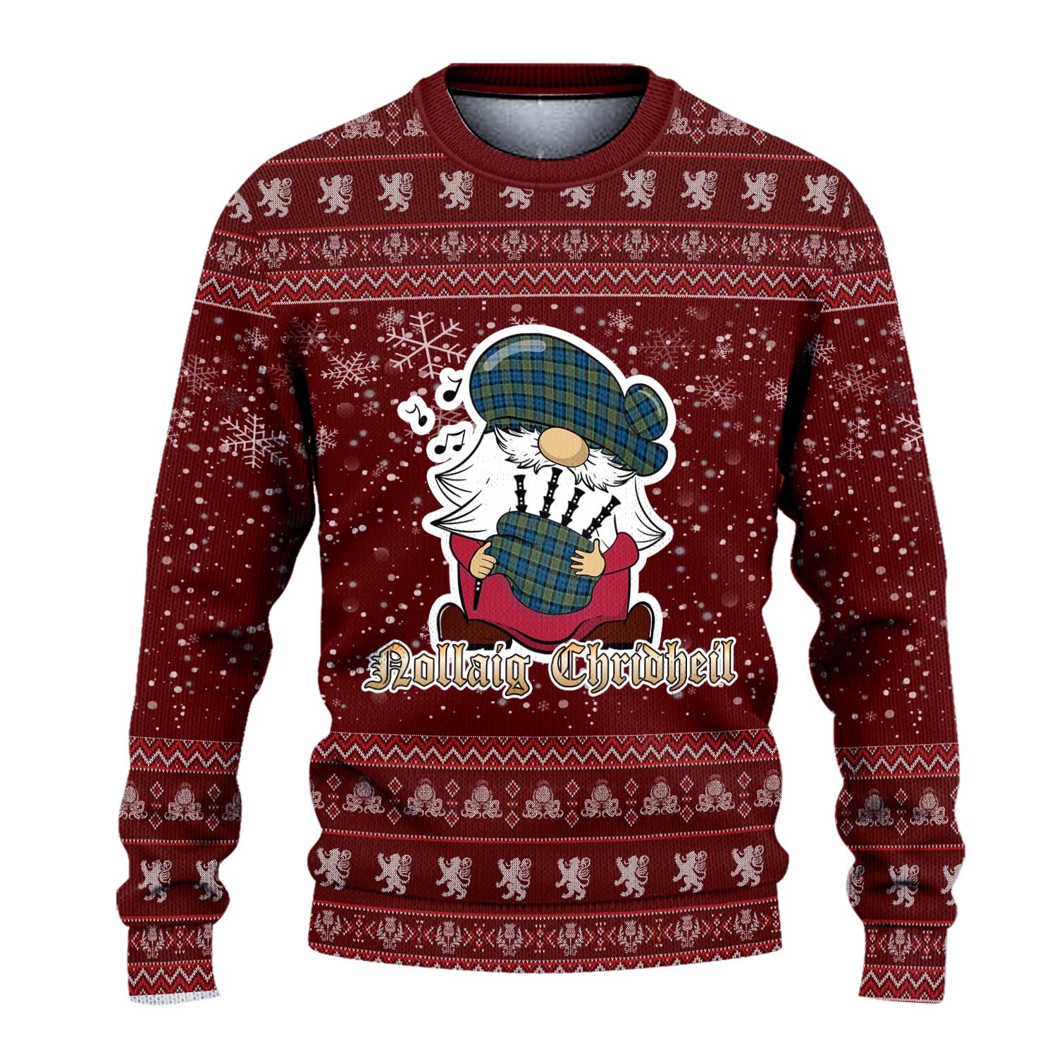 Colquhoun Ancient Clan Christmas Family Knitted Sweater with Funny Gnome Playing Bagpipes - Tartanvibesclothing