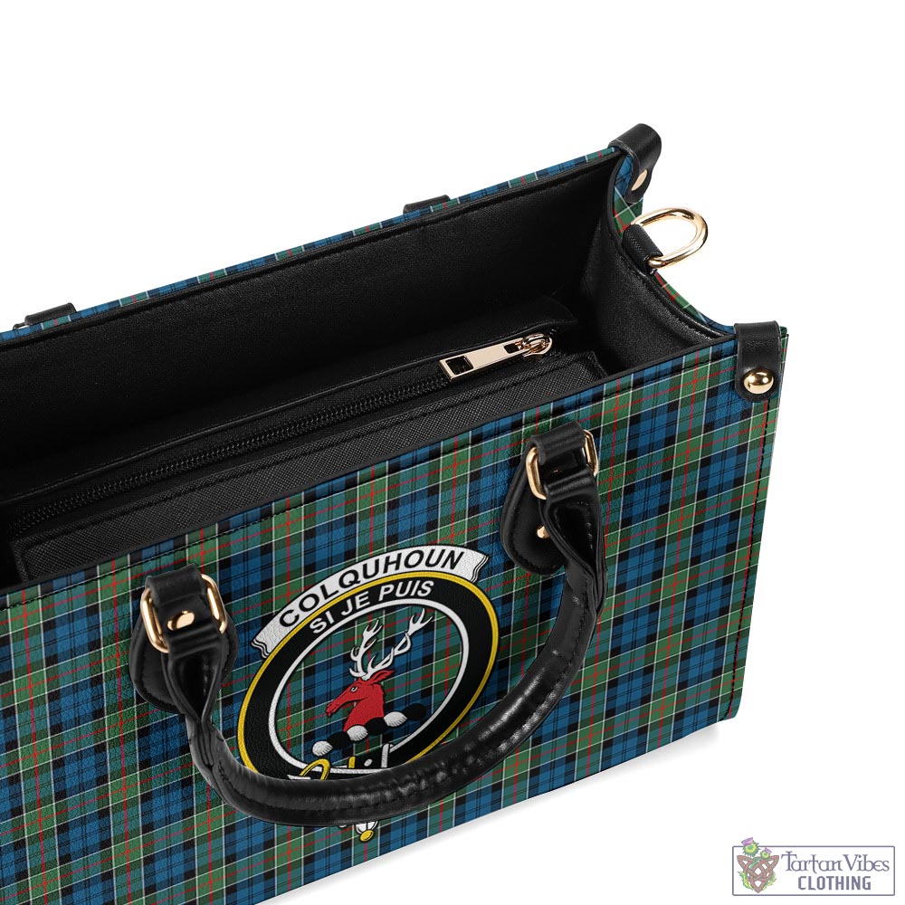 Tartan Vibes Clothing Colquhoun Ancient Tartan Luxury Leather Handbags with Family Crest