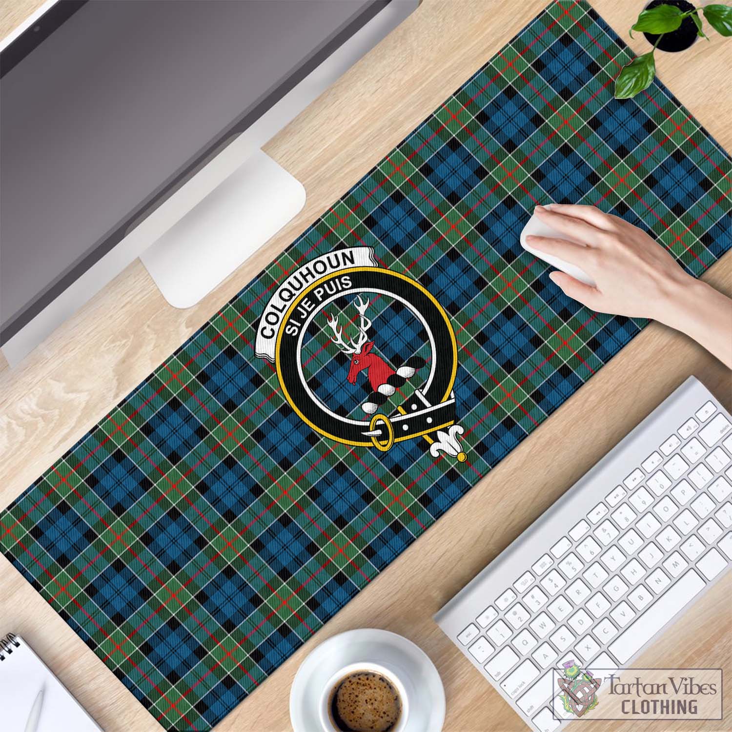 Tartan Vibes Clothing Colquhoun Ancient Tartan Mouse Pad with Family Crest