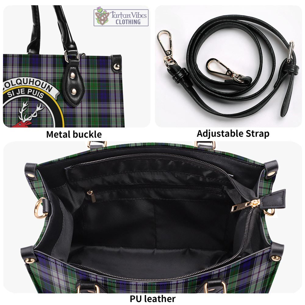 Tartan Vibes Clothing Colquhoun Dress Tartan Luxury Leather Handbags with Family Crest