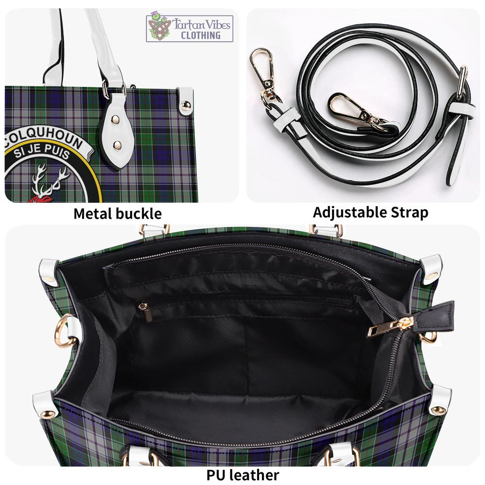 Tartan Vibes Clothing Colquhoun Dress Tartan Luxury Leather Handbags with Family Crest