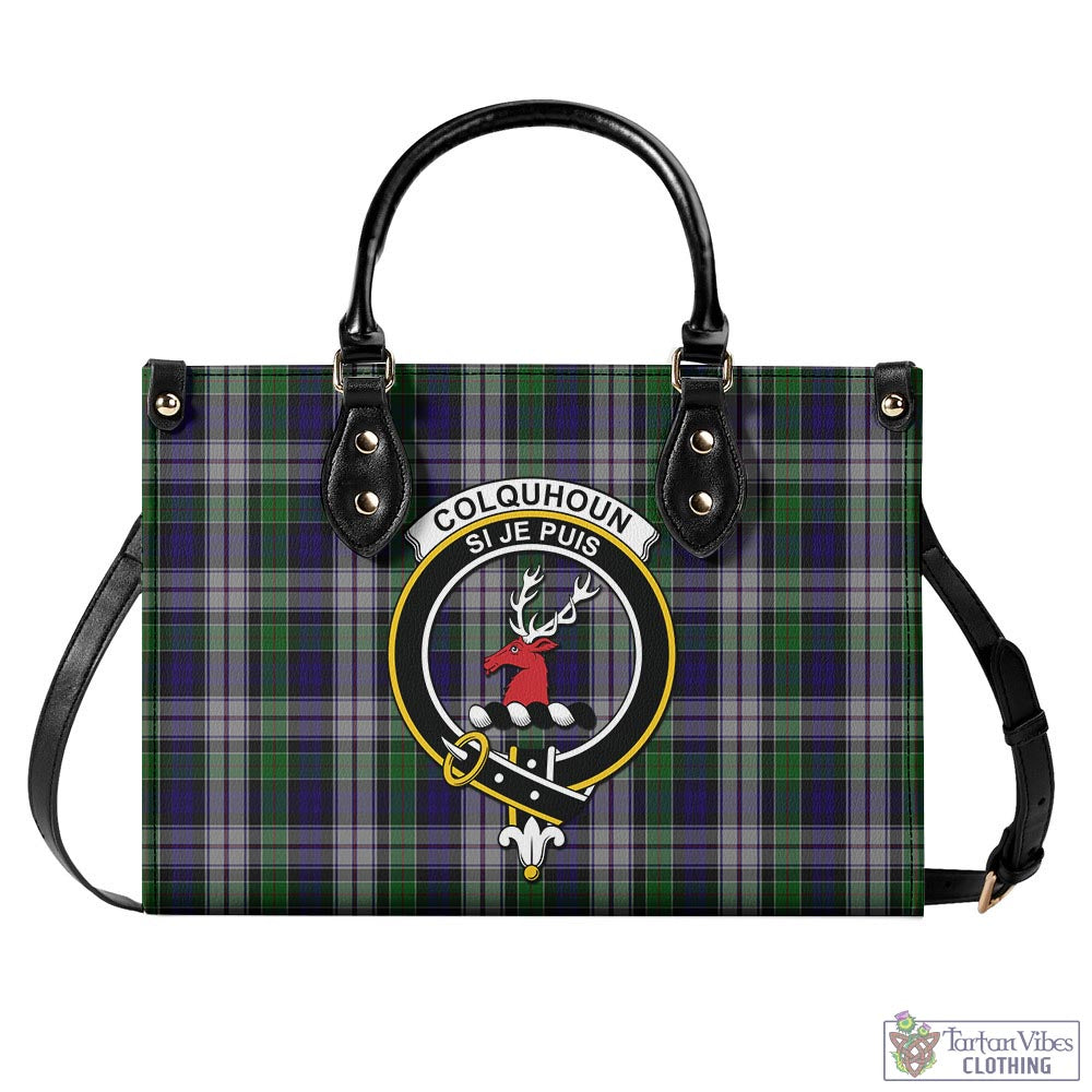 Tartan Vibes Clothing Colquhoun Dress Tartan Luxury Leather Handbags with Family Crest