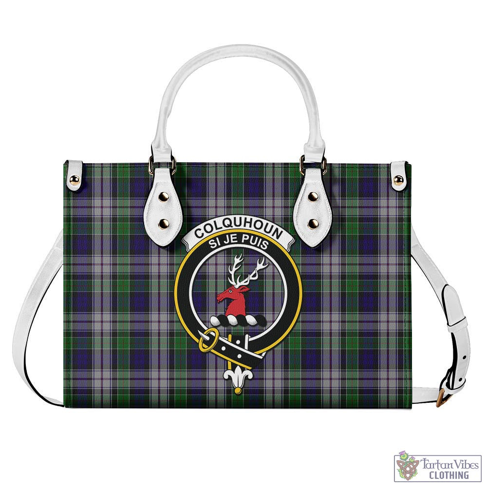 Tartan Vibes Clothing Colquhoun Dress Tartan Luxury Leather Handbags with Family Crest