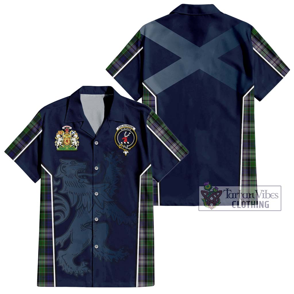 Tartan Vibes Clothing Colquhoun Dress Tartan Short Sleeve Button Shirt with Family Crest and Lion Rampant Vibes Sport Style