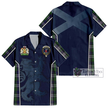 Colquhoun Dress Tartan Short Sleeve Button Shirt with Family Crest and Lion Rampant Vibes Sport Style