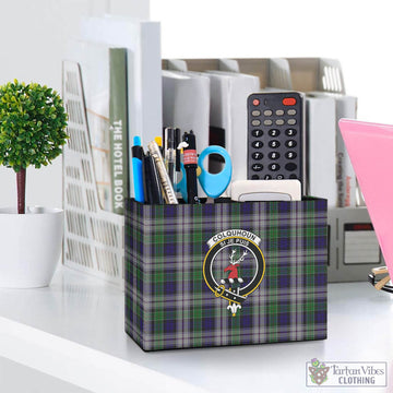 Colquhoun Dress Tartan Pen Holder with Family Crest