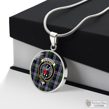 Colquhoun Dress Tartan Circle Necklace with Family Crest