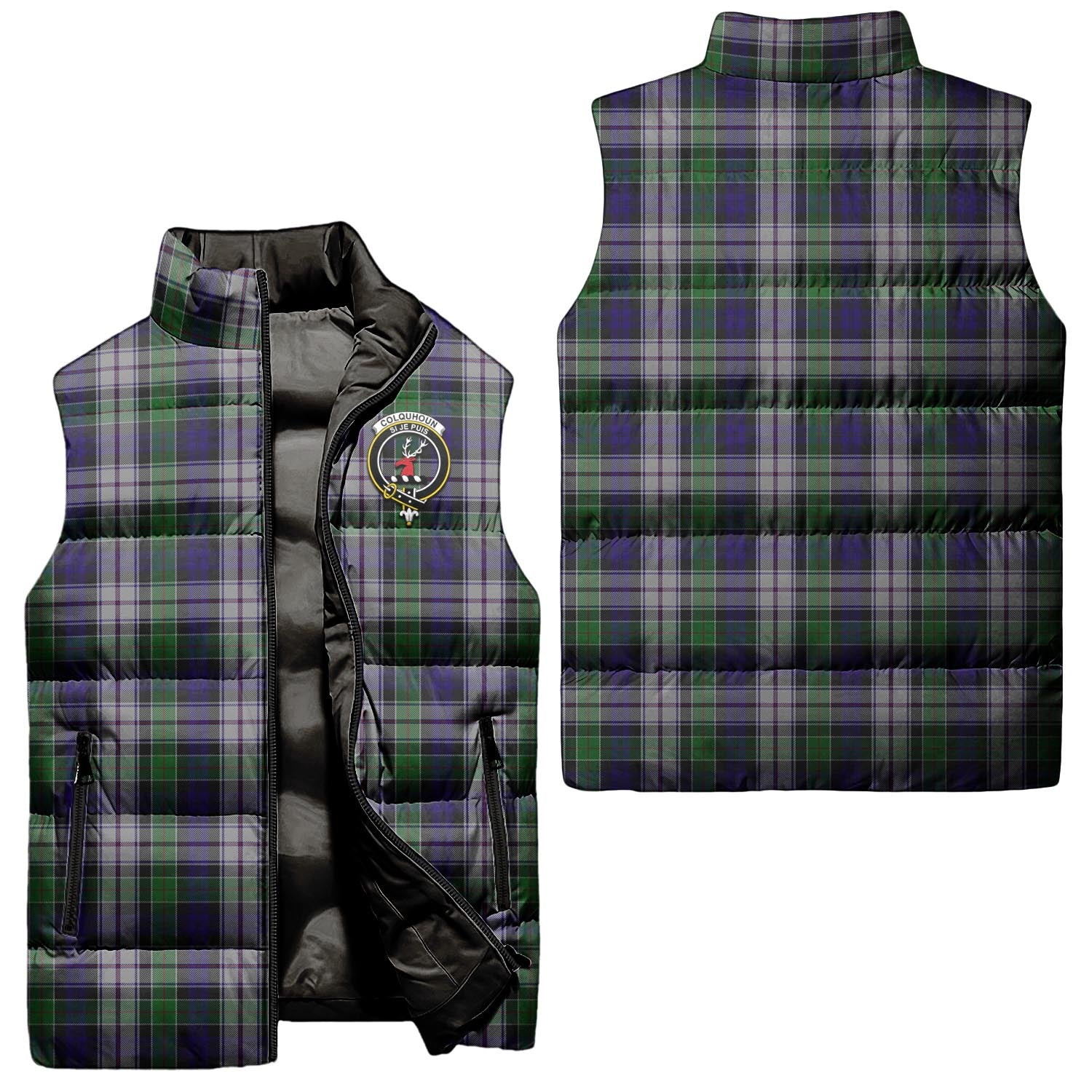 Colquhoun Dress Tartan Sleeveless Puffer Jacket with Family Crest Unisex - Tartanvibesclothing