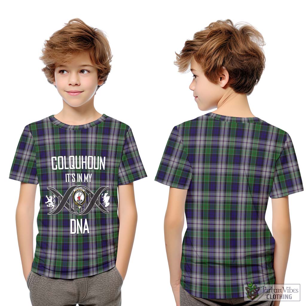 Tartan Vibes Clothing Colquhoun Dress Tartan Kid T-Shirt with Family Crest DNA In Me Style