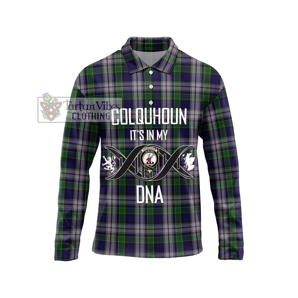 Tartan Vibes Clothing Colquhoun Dress Tartan Long Sleeve Polo Shirt with Family Crest DNA In Me Style