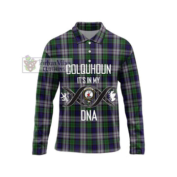 Colquhoun Dress Tartan Long Sleeve Polo Shirt with Family Crest DNA In Me Style