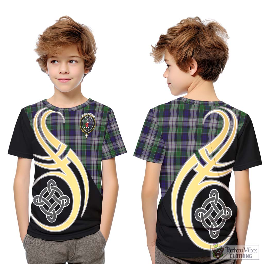 Colquhoun Dress Tartan Kid T-Shirt with Family Crest and Celtic Symbol Style Youth XL Size14 - Tartan Vibes Clothing