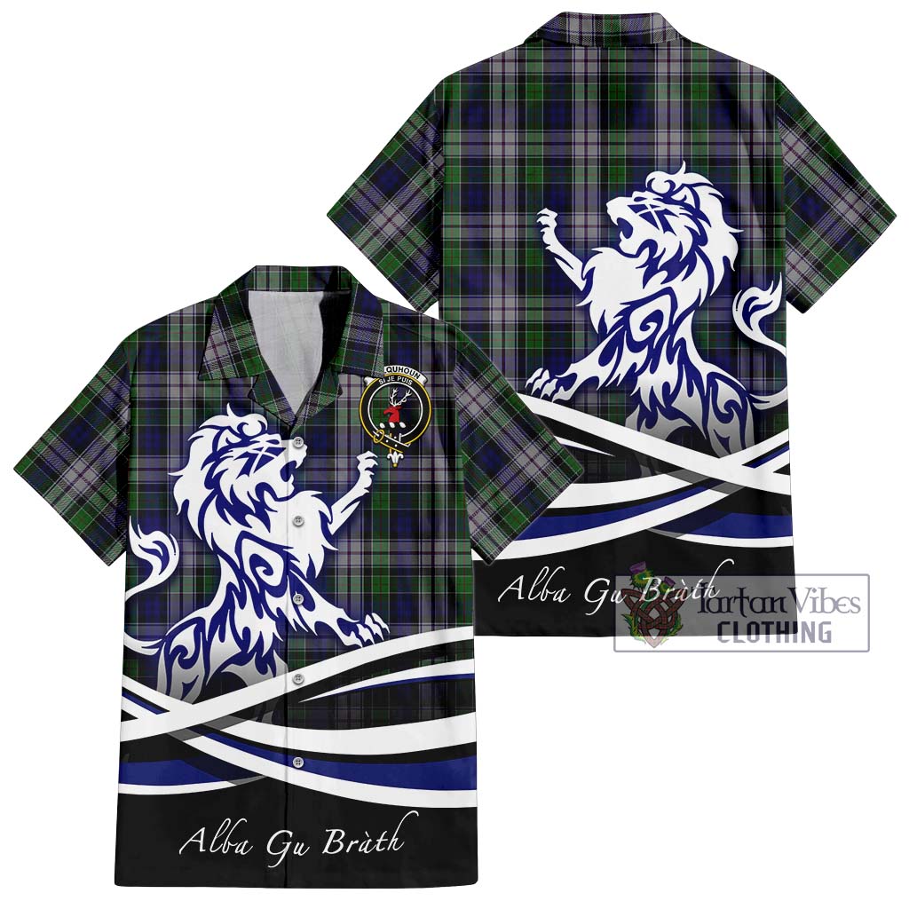 Tartan Vibes Clothing Colquhoun Dress Tartan Short Sleeve Button Shirt with Alba Gu Brath Regal Lion Emblem