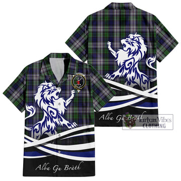 Colquhoun Dress Tartan Short Sleeve Button Shirt with Alba Gu Brath Regal Lion Emblem