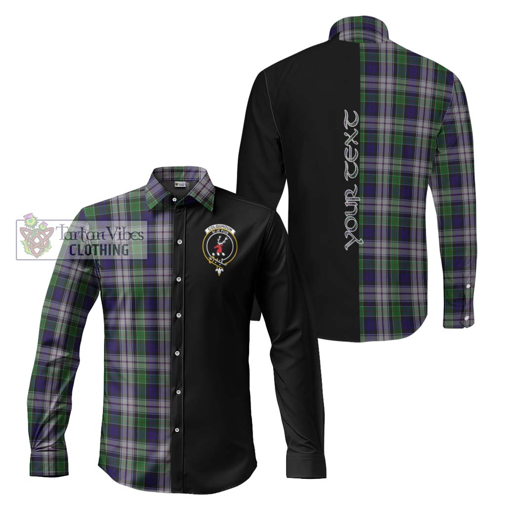 Tartan Vibes Clothing Colquhoun Dress Tartan Long Sleeve Button Shirt with Family Crest and Half Of Me Style