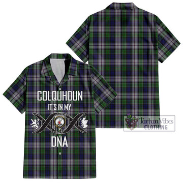 Colquhoun Dress Tartan Short Sleeve Button Shirt with Family Crest DNA In Me Style