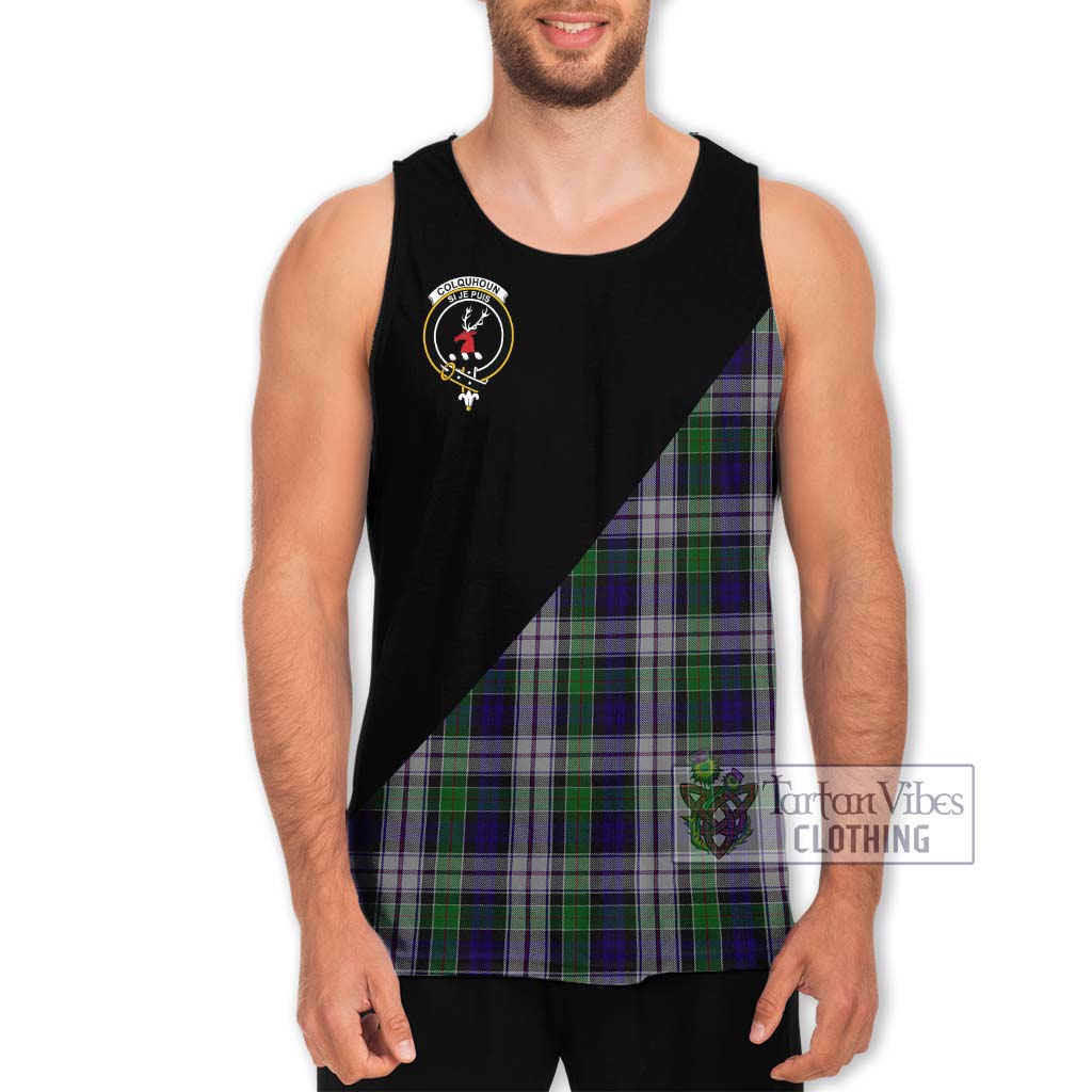 Tartan Vibes Clothing Colquhoun Dress Tartan Men's Tank Top with Family Crest and Military Logo Style