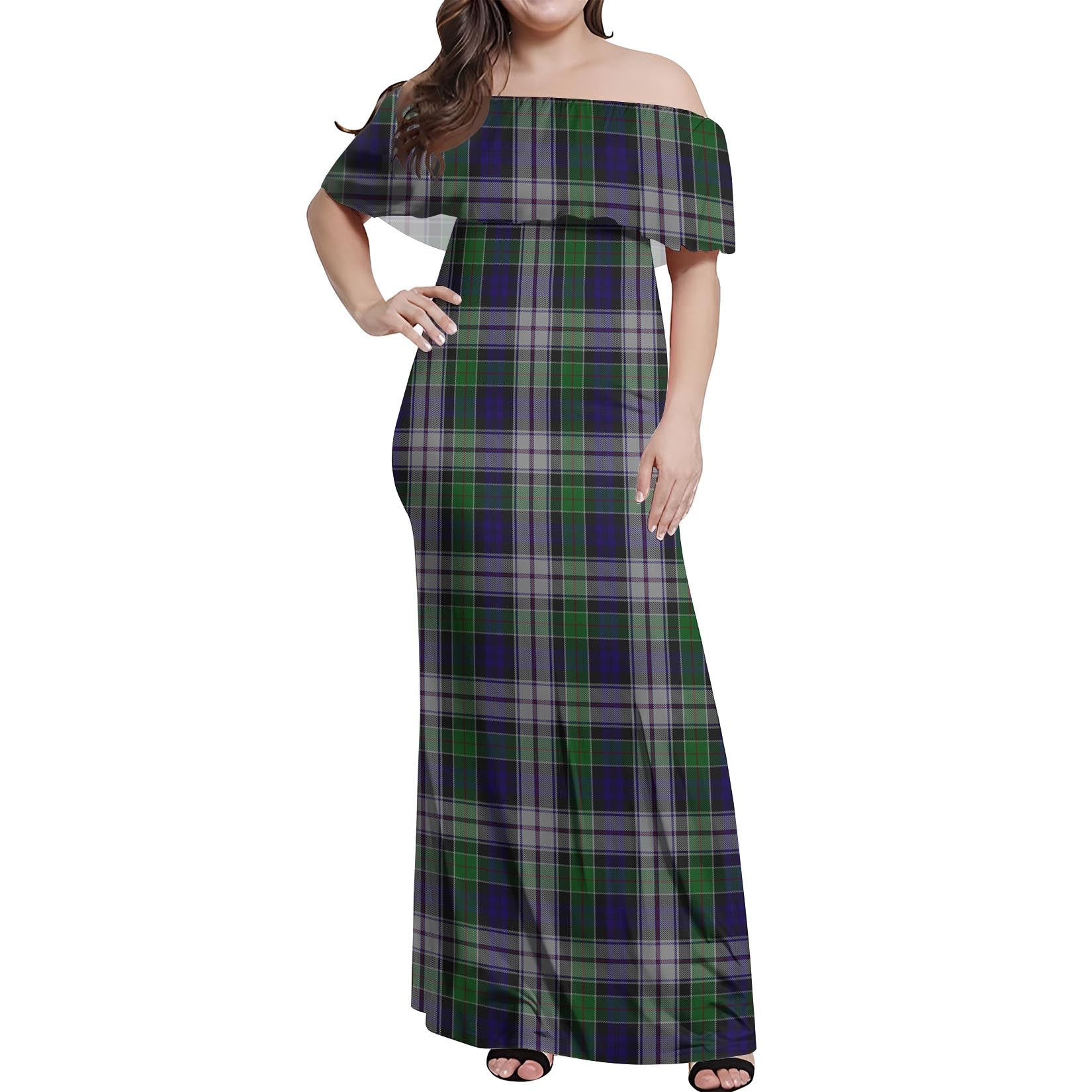 Colquhoun Dress Tartan Off Shoulder Long Dress Women's Dress - Tartanvibesclothing