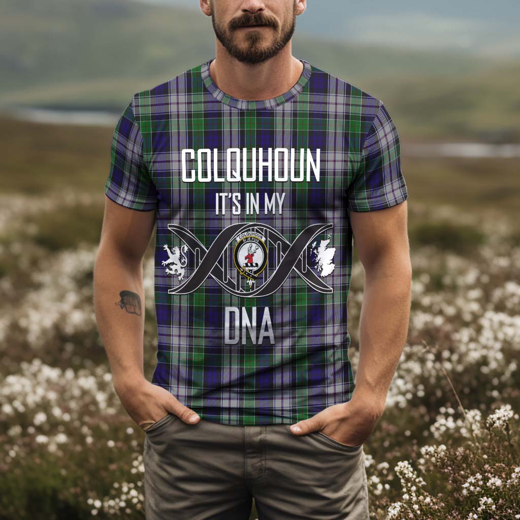 Tartan Vibes Clothing Colquhoun Dress Tartan T-Shirt with Family Crest DNA In Me Style