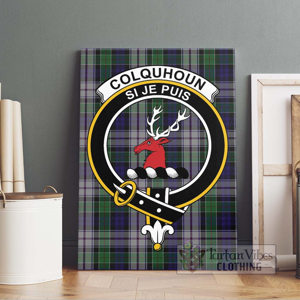 Tartan Vibes Clothing Colquhoun Dress Tartan Canvas Print Wall Art with Family Crest