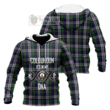 Colquhoun Dress Tartan Knitted Hoodie with Family Crest DNA In Me Style