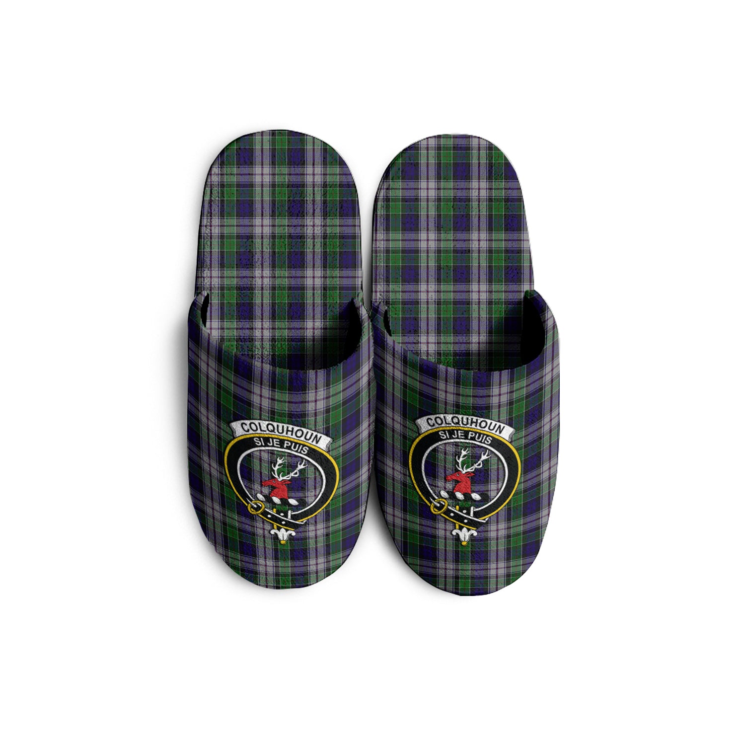 Colquhoun Dress Tartan Home Slippers with Family Crest - Tartanvibesclothing