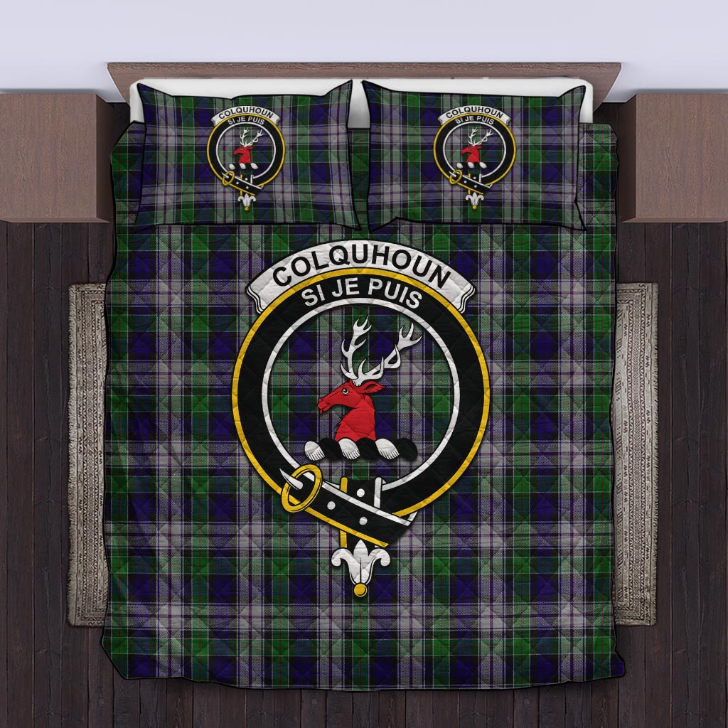 Colquhoun Dress Tartan Quilt Bed Set with Family Crest Twin - Tartan Vibes Clothing