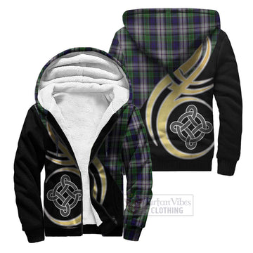 Colquhoun Dress Tartan Sherpa Hoodie with Family Crest and Celtic Symbol Style