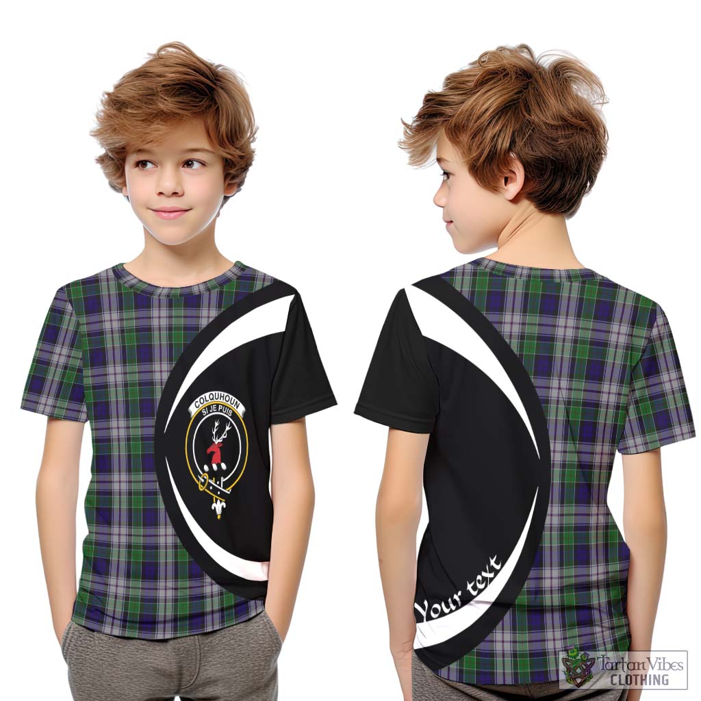 Tartan Vibes Clothing Colquhoun Dress Tartan Kid T-Shirt with Family Crest Circle Style