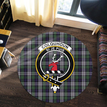 Colquhoun Dress Tartan Round Rug with Family Crest