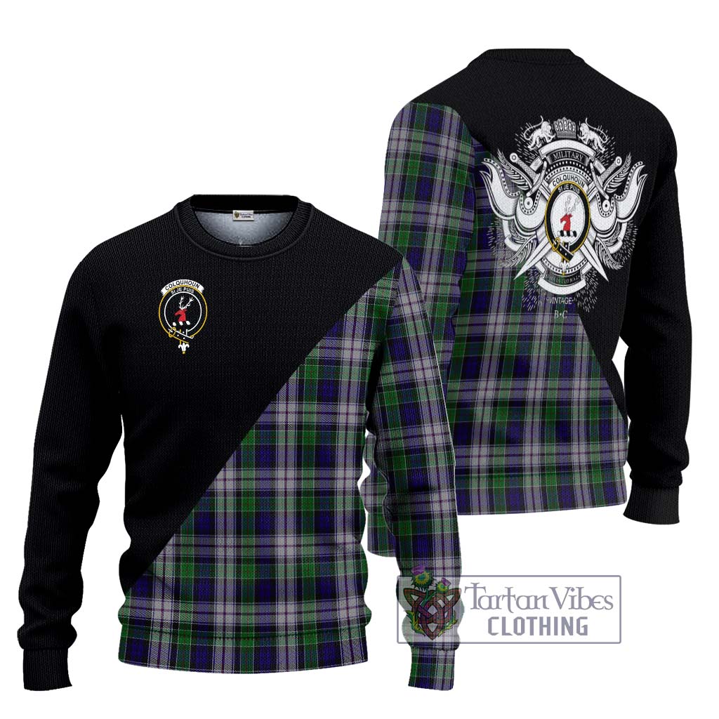 Tartan Vibes Clothing Colquhoun Dress Tartan Knitted Sweater with Family Crest and Military Logo Style