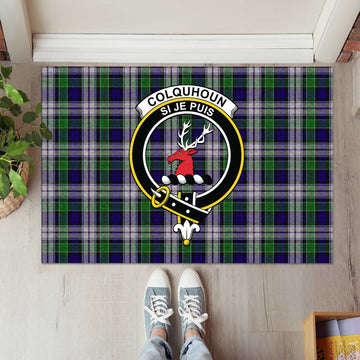 Colquhoun Dress Tartan Door Mat with Family Crest