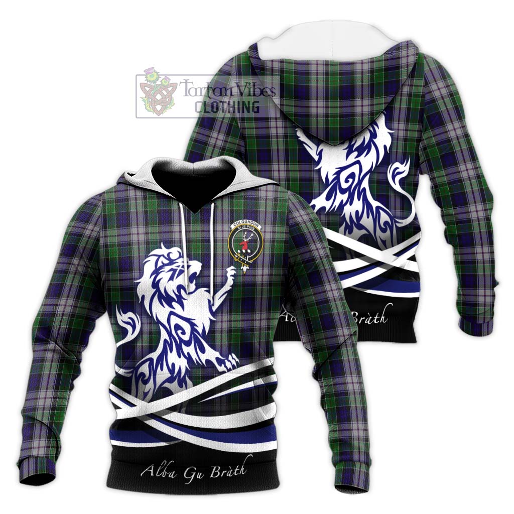 Tartan Vibes Clothing Colquhoun Dress Tartan Knitted Hoodie with Alba Gu Brath Regal Lion Emblem