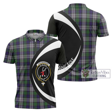 Colquhoun Dress Tartan Zipper Polo Shirt with Family Crest Circle Style