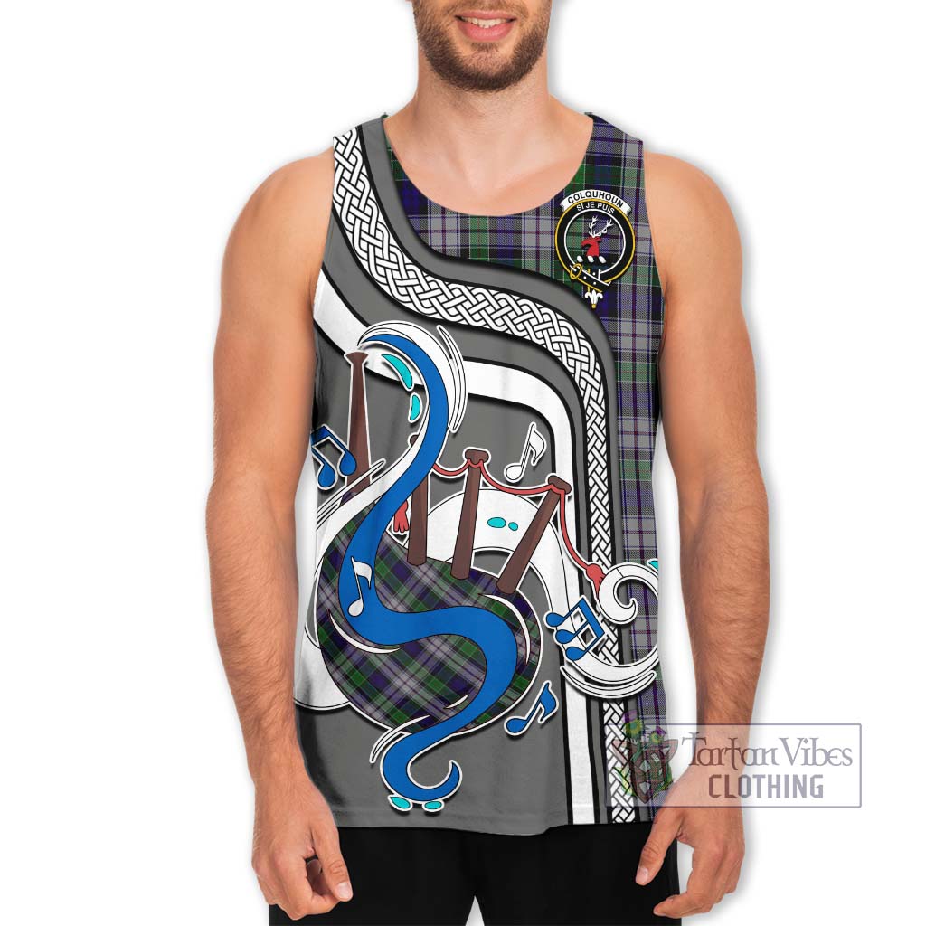 Tartan Vibes Clothing Colquhoun Dress Tartan Men's Tank Top with Epic Bagpipe Style