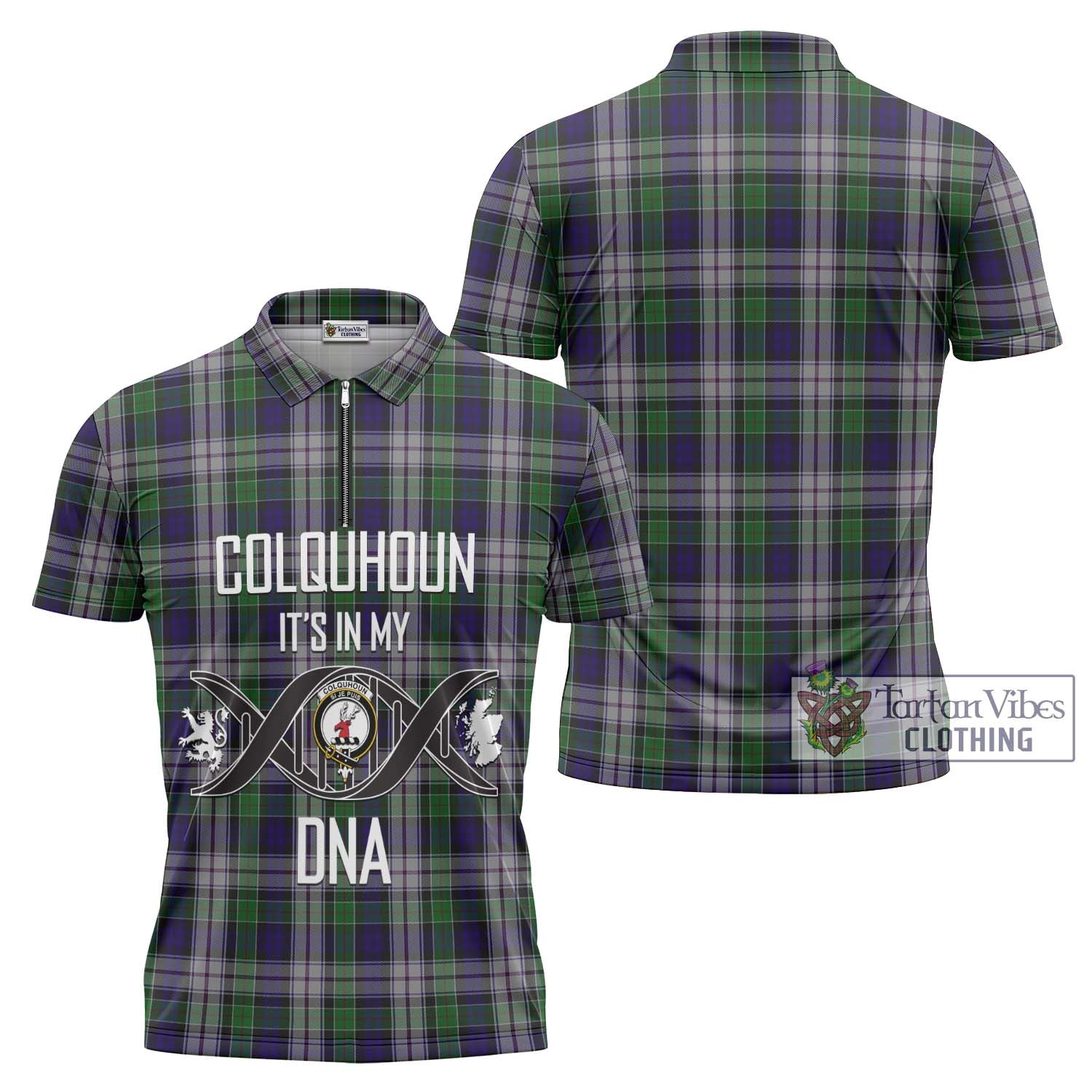 Tartan Vibes Clothing Colquhoun Dress Tartan Zipper Polo Shirt with Family Crest DNA In Me Style