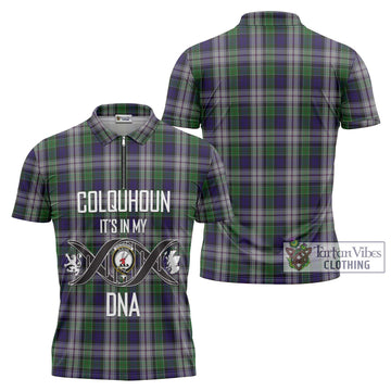 Colquhoun Dress Tartan Zipper Polo Shirt with Family Crest DNA In Me Style