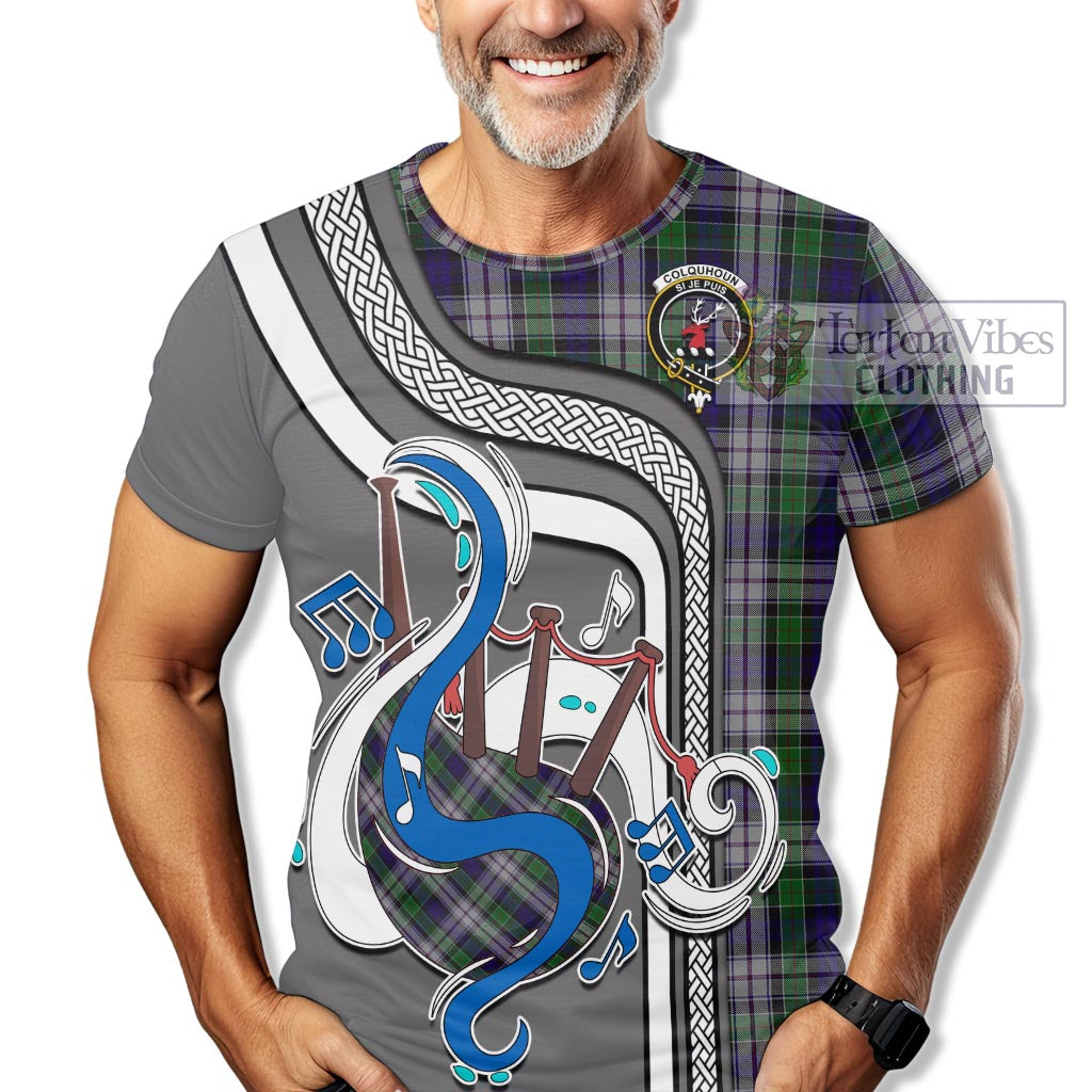 Tartan Vibes Clothing Colquhoun Dress Tartan T-Shirt with Epic Bagpipe Style